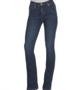 Perfectly slimming, these Levi's 512 straight leg jeans feature a stretch denim for a streamlined shape! Studs at the back pockets add an edgy appeal!