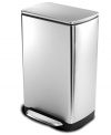 Maintain your kitchen's clean, modern lines with simplehuman's trash can. The rectangular shape fits unobtrusively in the corner, while advanced lidshox™ technology uses air suspension shocks to control the lid for a slow, quiet close. 5-year warranty.