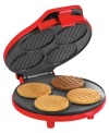 You'll simply melt for this ice cream sandwich maker. Have your favorite treat in your hands in no time at all right in the comfort of your home. Baking faster than a traditional oven, this chef's essential features nonstick cooking plates that make 2 sandwiches at a time-simply add your favorite ice cream & devour. 1-year warranty. Model 13662.