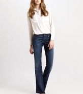 Crafted with the best-selling Earheart wash, these bootcut jeans feature a comfy, contoured waistband and goldtone embellishments on the back pockets. THE FITMedium rise, about 7Inseam, about 34THE DETAILSButton closureZip flyFive-pocket style98% cotton/2% spandexMachine washMade in USA of imported fabricModel shown is 5'9 (175cm) wearing US size 0.