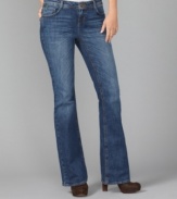 Laid-back style is easy with these jeans from Tommy Hilfiger. A worn-in wash and flared leg offer a rugged edge with lush knits and chunky boots! (Clearance)