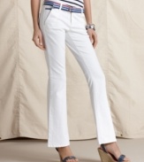Punctuate your spring wardrobe with bootcut jeans in a bright white wash, from Tommy Hilfiger. A grosgrain ribbon belt lends the right tailored touch, too!