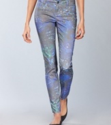 INC's denim pops on a skinny silhouette thanks to patches of brightly colored snake print. (Clearance)