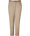 These hacienda pants offer a lighthearted take on classic preppy style - Made of casual, coffee-colored cotton, the pants features a narrow leg with cuffs, side and back pockets and decorative darts - Elegant, thin belt -  Pair with billowy blouse, blazer and high heels, or relaxed, with a v-neck cotton tee and leather thongs