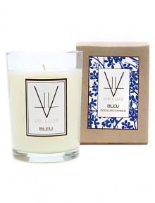 Inspired by a commitment to the environment: it's a luxury candle line with a conscience. A lush blend of natural soy wax and fragrance oils, each Eco-Luxe candle is finished with a cotton wick to produce a clean-burning, long-lasting, exquisitely fragrant candle. All components of the Eco-Luxe Collection are recycled, recyclable and/or biodegradable. BLEU contains fresh notes of Citron, Neroli, and Lily of the Valley. 6.5 oz. Burn time 45+ hours. 