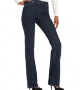 Style&co. Jeans bootcut denim features studded back pockets and a dark wash for chic appeal.