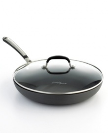 From fritatas to fried eggs, this covered skillet from Simply Calphalon is a cooking jack-of-all-trades. A truly indispensable piece, it browns and sautés beautifully, trapping in moisture for tender, succulent results and effortlessly releasing food thanks to its double coating of exclusive nonstick formula. 10-year warranty.