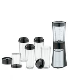 Indulge in smoothies in a flash from a portable blender that packs a high performance 350-watt motor and an ultra-sharp stainless steel blade in a compact design that goes anywhere with you. Four 16 ounce to-go cups make blending a breeze, containing your ingredients, beverage and mess all in once place, so clean-up is no big deal. 3-year limited warranty. Model CPB-300.