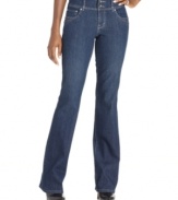 Small rhinestone studs at the pockets of Style&co. Jeans' bootcut denim lend the look subtle sparkle.