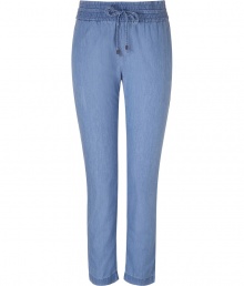 Chic light blue drawstring pants from See by Chloe - Channel style and comfort in these drawstring pants - Wide shirred waistband, drawstring front, side pockets, slim straight fit - Pair with a long sleeve henley, an oversized blazer, and wedges