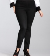 INC combines denim with the comfort of leggings in this updated pair of plus size elastic-waist stretch jeans. Pocketless styling keeps the silhouette streamlined.