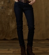 Tailored with a low-rise in dark blue stretch denim, Denim & Supply Ralph Lauren's essential skinny jean exudes sexy, sidewalk-ruling style.