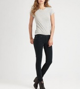 Dark-wash skinnies with lots of stretch can be perfectly paired with a fitted tee and high-impact shoes for the ultimate in downtown cool. THE FITSkinny fitRise, about 7½Inseam, about 31THE DETAILSButton closureZip flyFive-pocket style98% cotton/2% polyurethaneMachine washMade in USA of imported fabricModel shown is 5'10 (177cm) wearing US size 2.
