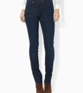 A chic skinny silhouette lends contemporary polish to Lauren Jeans Co.'s classic denim jean, rendered with a hint of stretch for a flattering fit.