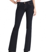 These flared jeans by Kut from the Kloth feature a chic, dark wash and look great for day or night! Try them with a printed blouse and platform shoes for retro-inspired style.