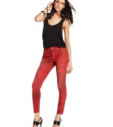 DKNY Jeans offers the skinniest fit in a chic red and python-printed wash. Wear them for a night out with heels and a tank!